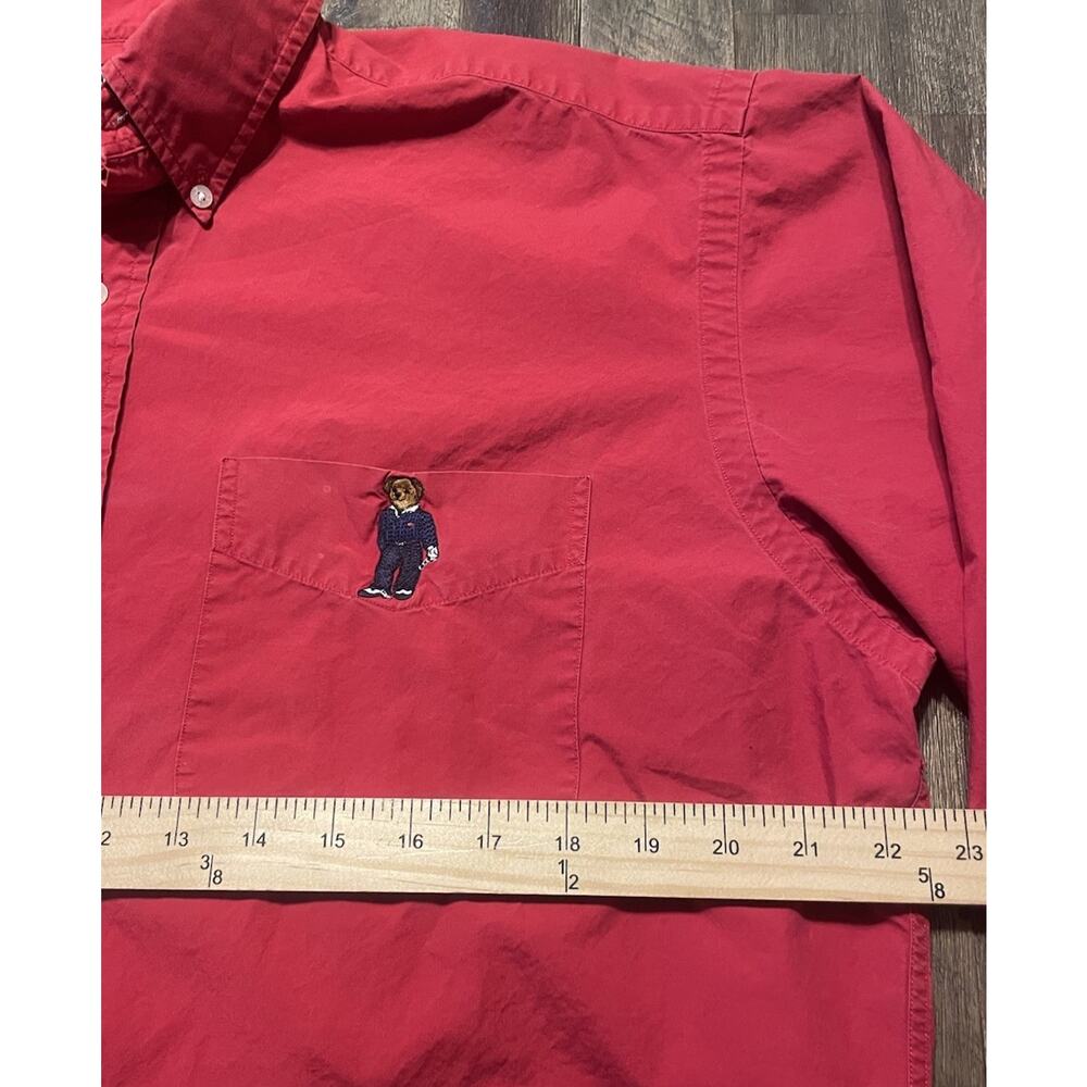 Polo Ralph Lauren Tilden Button Down Shirt Mens Medium Red Polo Bear Golf 90s - Picture 12 of 12